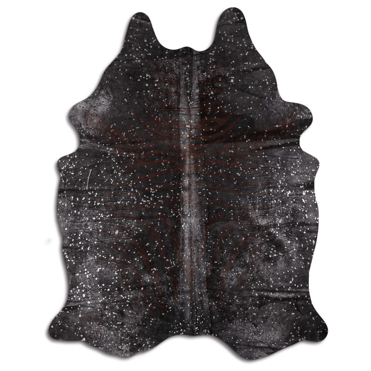 Acid Washed Cowhide Area Rug In Zebra Print With Silver Metallic Accents