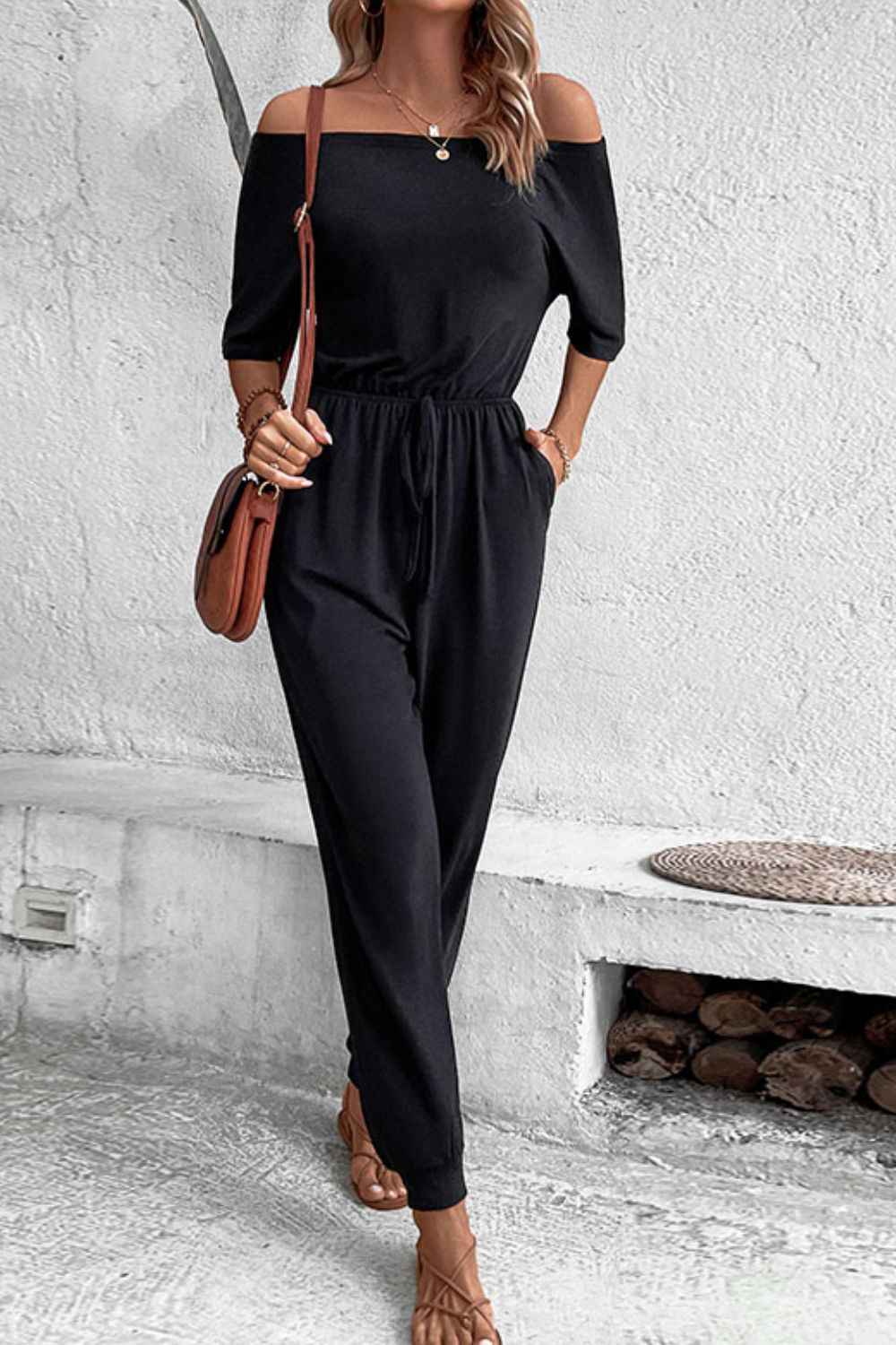 Perfee Off-Shoulder Jumpsuit : With Pockets