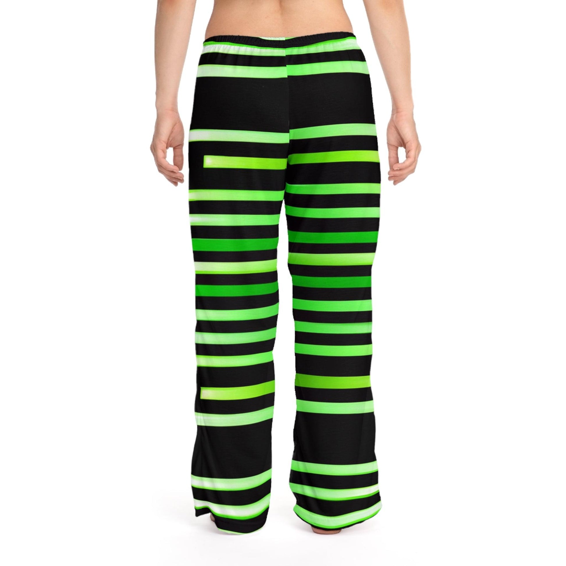 Women's Green & Gold White Lines at Black Pajama Pants - Lizard Vigilante