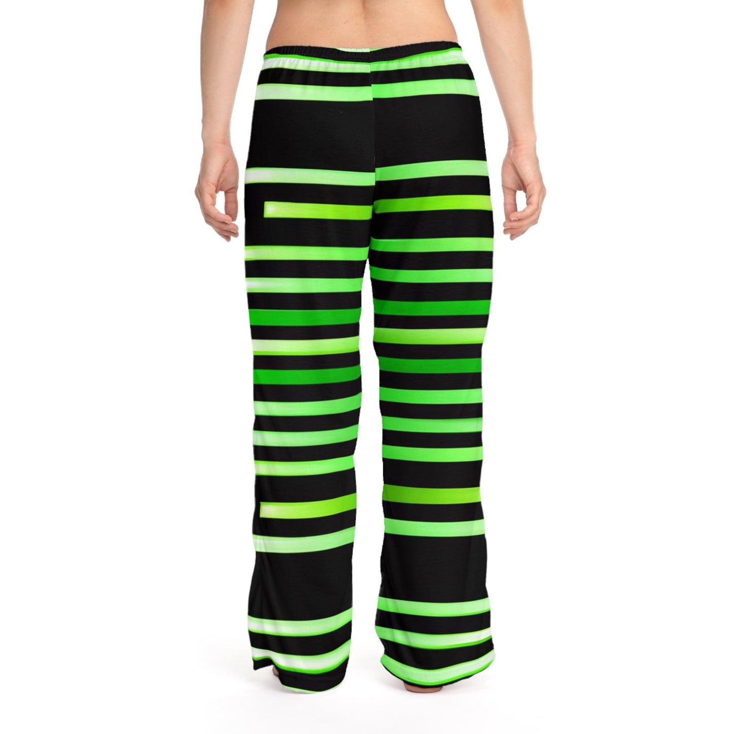 Women's Green & Gold White Lines at Black Pajama Pants (AOP) - Lizard Vigilante