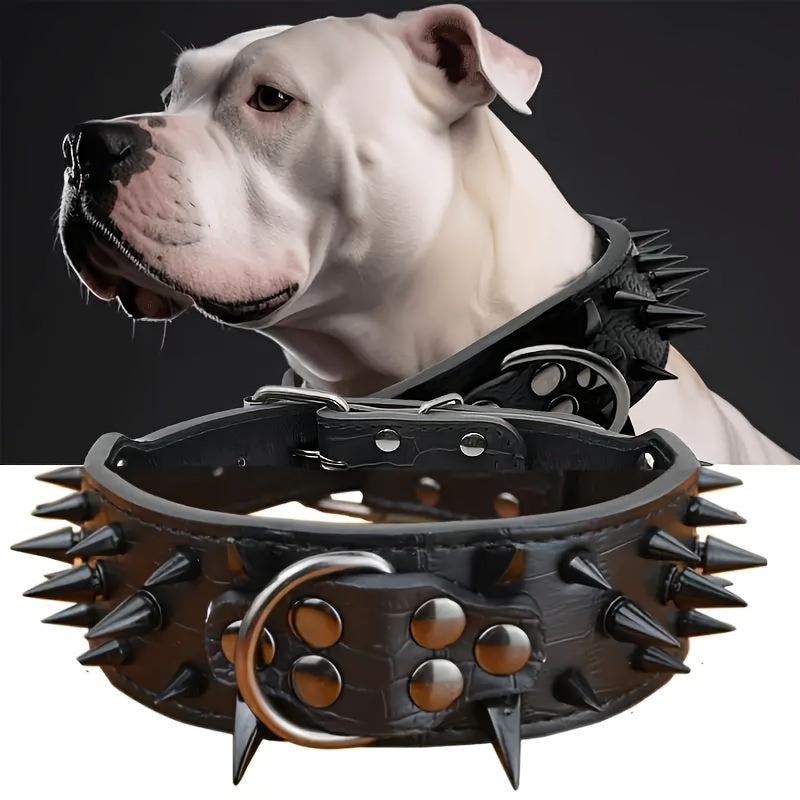 Leather Dog Collar with Spiked Studs – Heavy-Duty, Durable, Non-Breakable Buckle, Hand Wash Only – Sturdy Collar for Medium to Large Dogs" - Premium dog collar from Lizard Vigilante - Just $23.88! Shop now at Lizard Vigilante