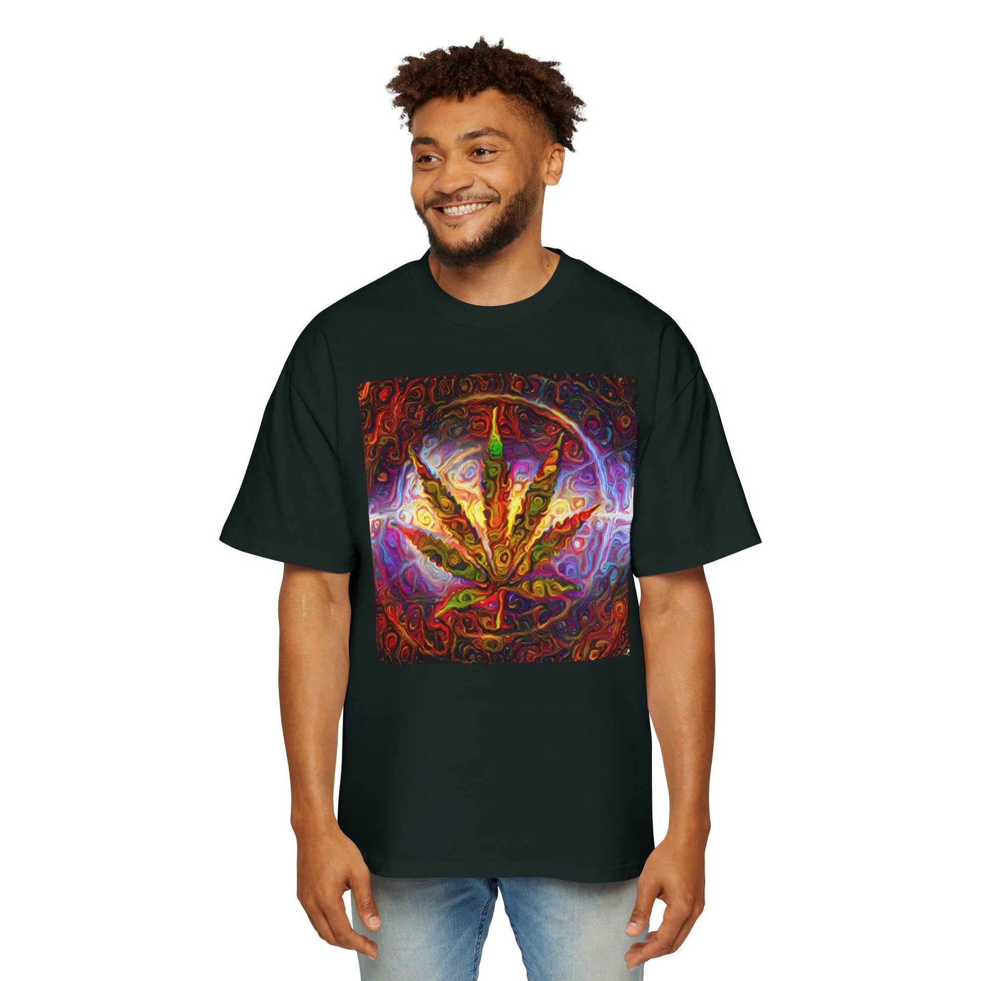 Psychedelic Pot Leaf Men's Heavy Oversized Tee - Lizard Vigilante