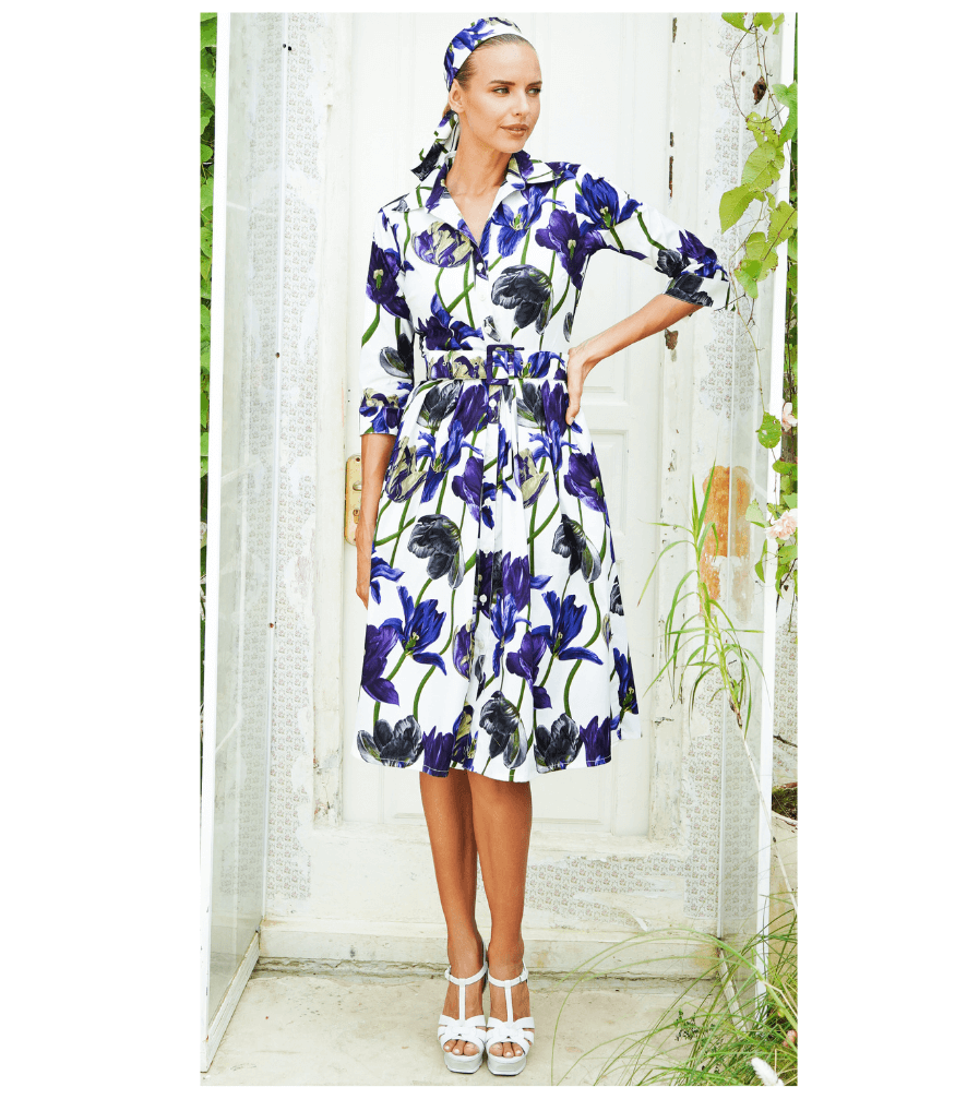 Audrey Dress #1 White Blue Long Dress