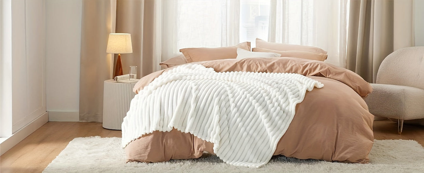 1pc Cozy Double-Sided 3D Rabbit Hair Blanket - Soft, Warm, and Fuzzy for Snuggling Up - Perfect for Office, Outdoor Camping, Sofa, and Gift Giving