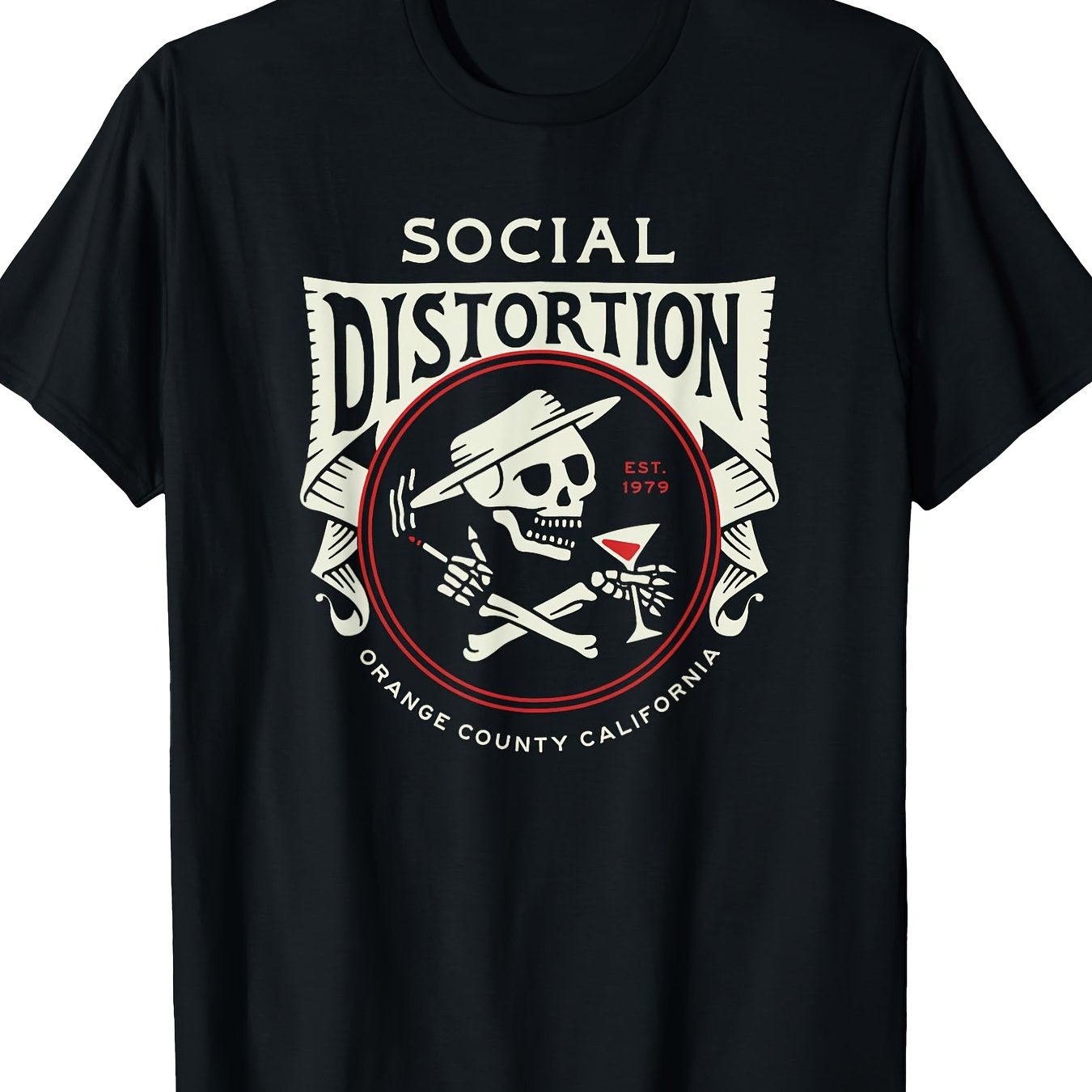 Official Social Distortion Skelly Circle T-Shirt - 220g Cotton Casual Tee - Premium T-shirt from Lizard Vigilante - Just $25.99! Shop now at Lizard Vigilante