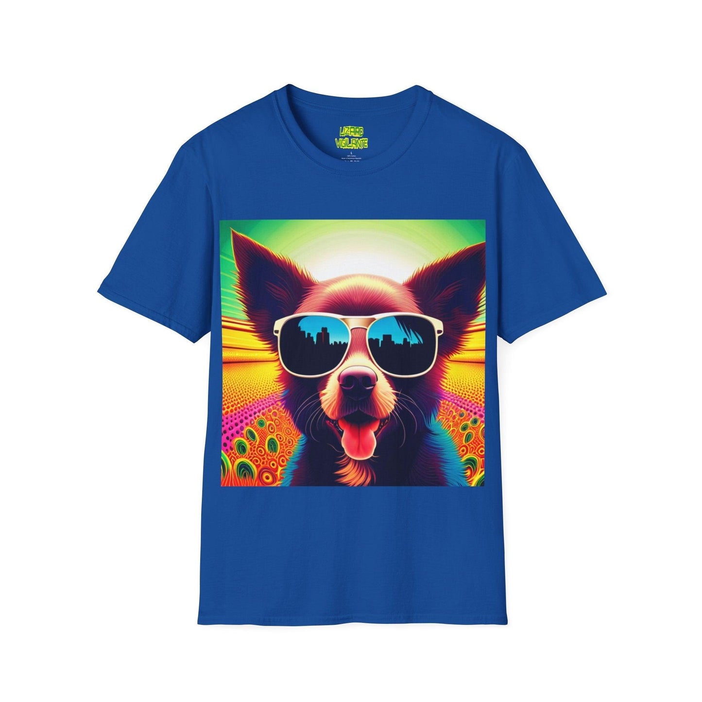 Puppy With Shades Trippy Unisex Softstyle Psychedelic T-Shirt - Lizard Vigilante