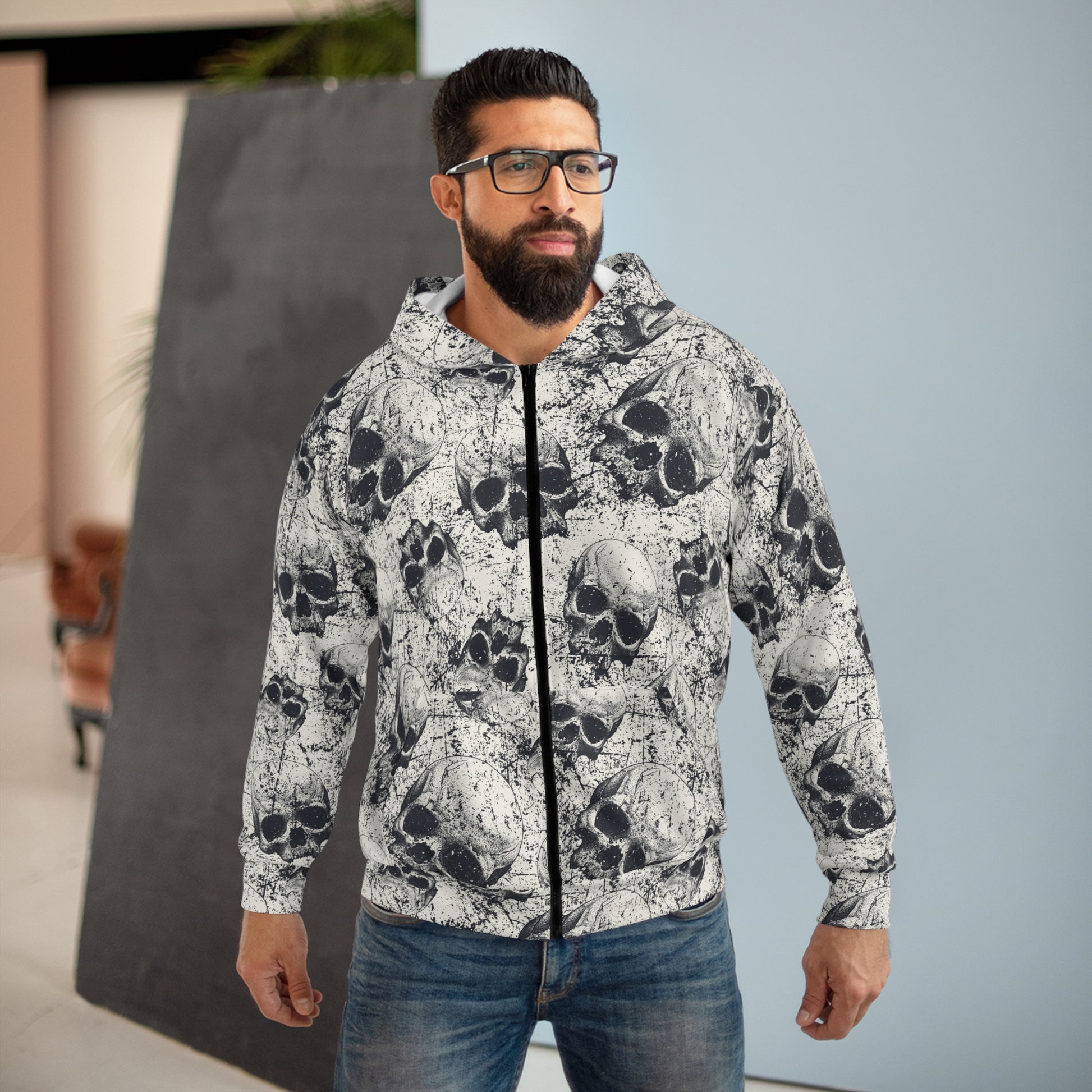 Ancient Skulls Unisex Zip Hoodie - Premium All Over Prints from Printify - Just $78.36! Shop now at Lizard Vigilante