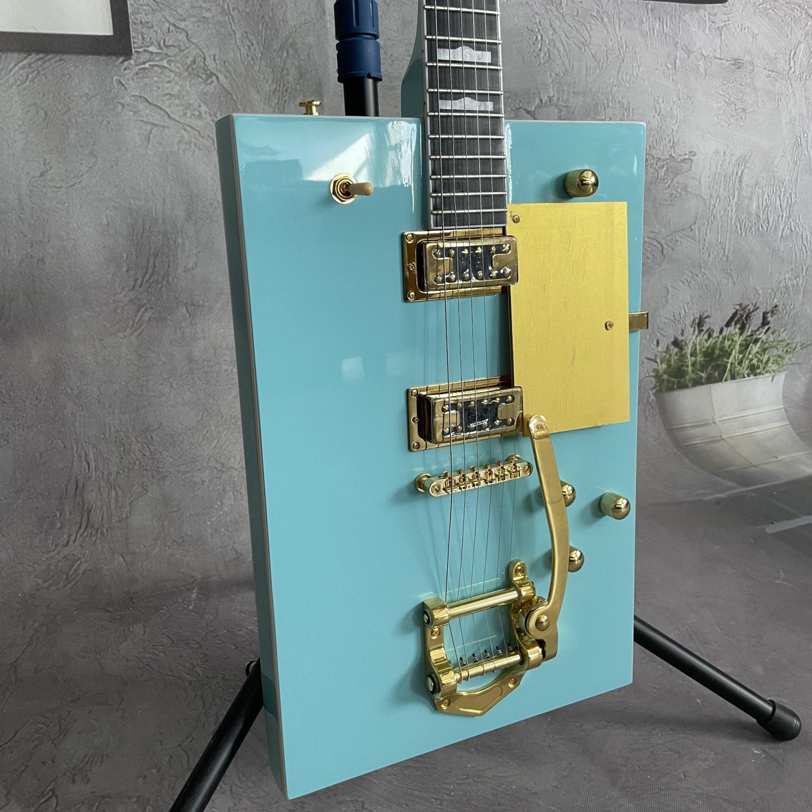 Blue Square Electric Guitar with HH Pickups, Golden Hardware & Jazz Bridge – Solid Body for Enhanced Sound Quality - Premium Electric Guitar from Lizard Vigilante - Just $601.08! Shop now at Lizard Vigilante