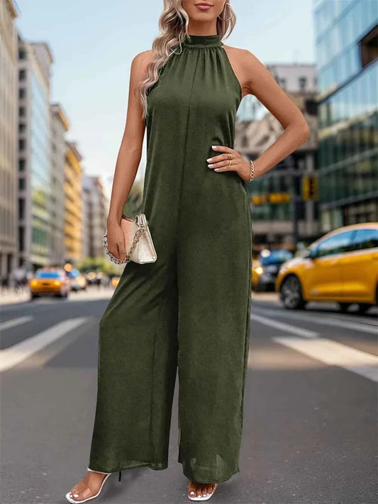 Perfee Tied Grecian : Wide Leg Jumpsuit