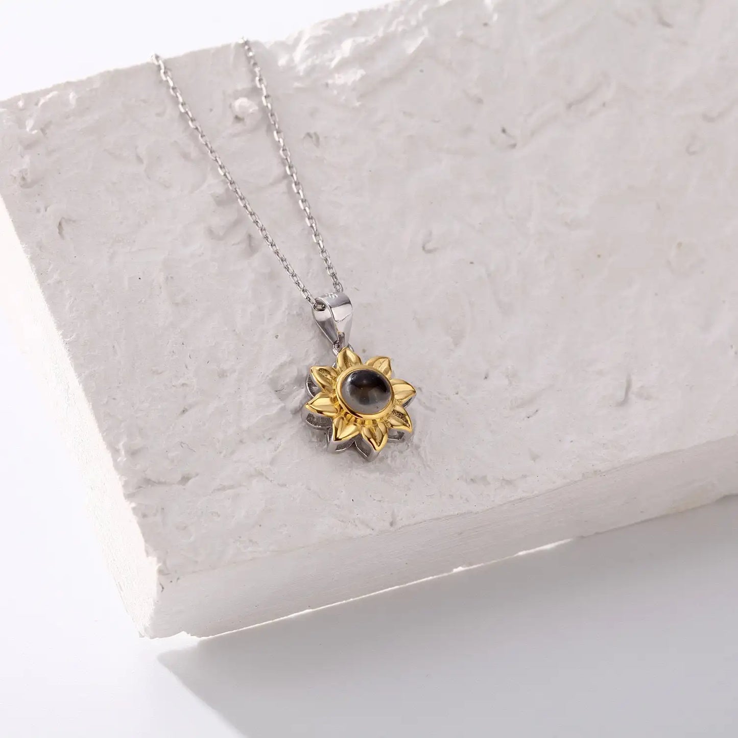 Silver Sunflower Projection Necklace for Women, S925