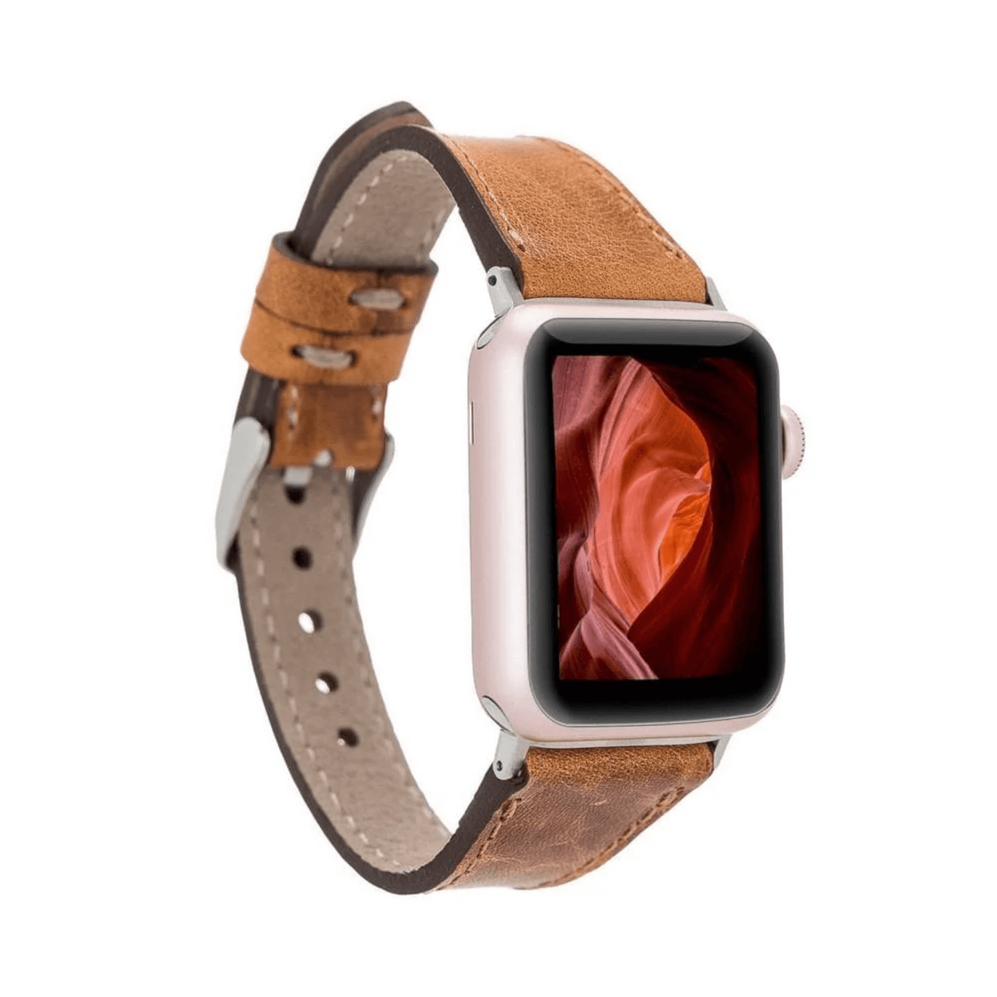 Classic Caramel Brown Leather Apple Watch Band - Dallas