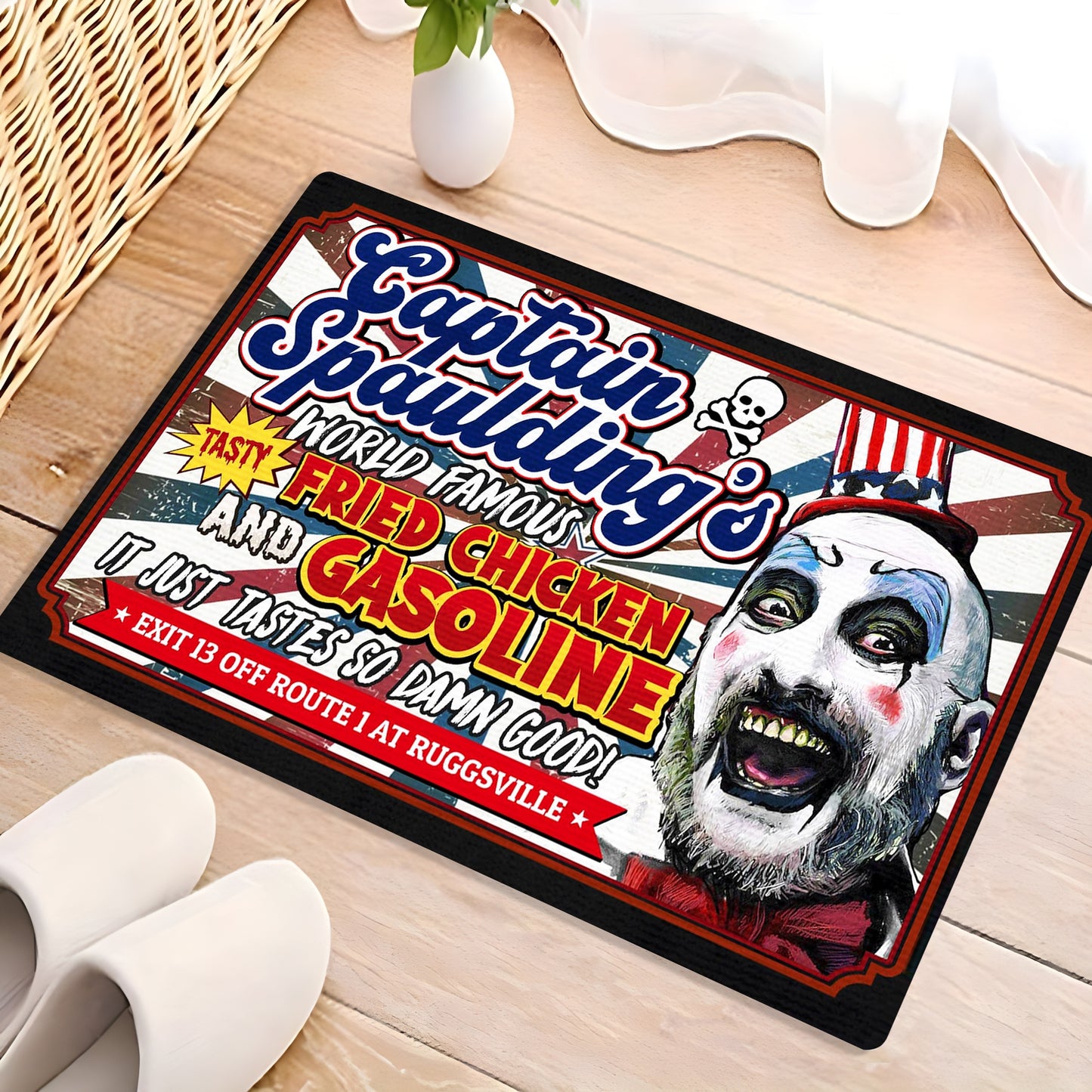 Captain Spaulding's Fried Chicken & Gasoline Area Rug – Ultra-Soft, Washable, and Non-Slip Indoor/Outdoor Decor - Premium  from Lizard Vigilante - Just $20.99! Shop now at Lizard Vigilante