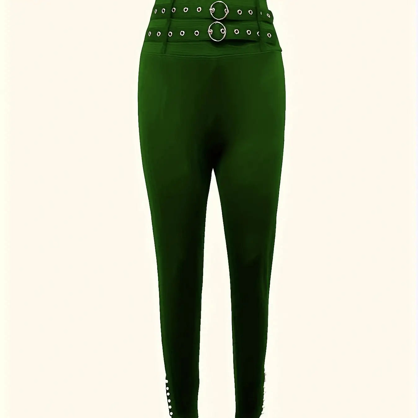 Ladies' Buckle And High Waisted Perforated Pants Sexy Slim Fit Pants Sexy Versatile New Clothes