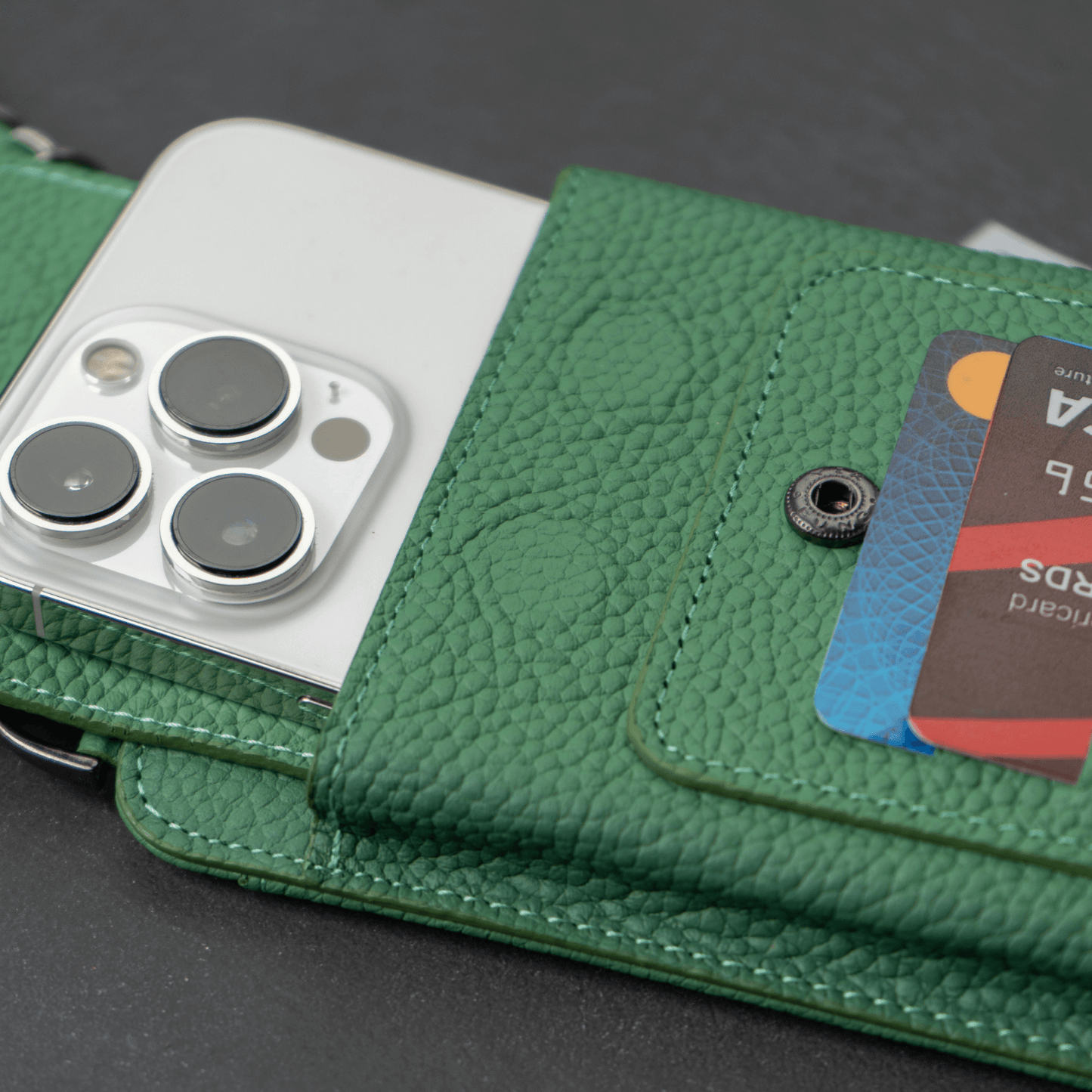 Leather Green Crossbody Bag Phone Wallet - Columbus