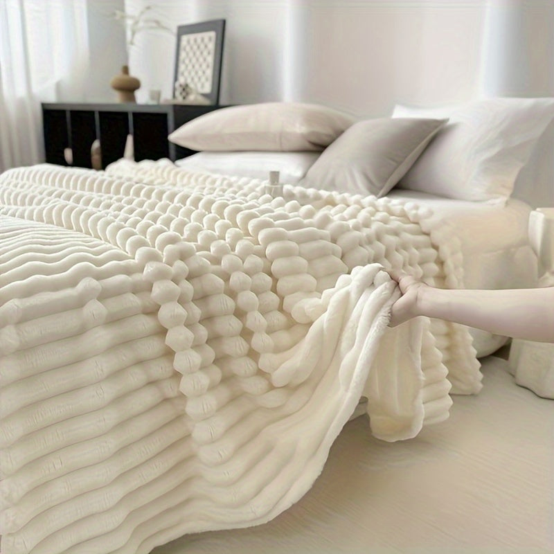 1pc Cozy Double-Sided 3D Rabbit Hair Blanket - Soft, Warm, and Fuzzy for Snuggling Up - Perfect for Office, Outdoor Camping, Sofa, and Gift Giving