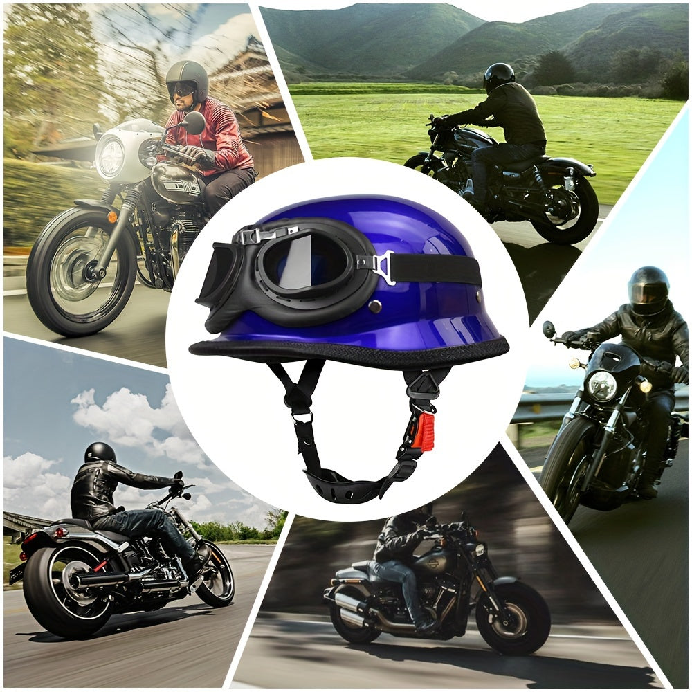 Retro Motorcycle Helmet with ABS Shell & Exposed Face Design – Unisex Outdoor Riding Gear with Goggles, S-XXL - Premium  from Lizard Vigilante - Just $61.08! Shop now at Lizard Vigilante