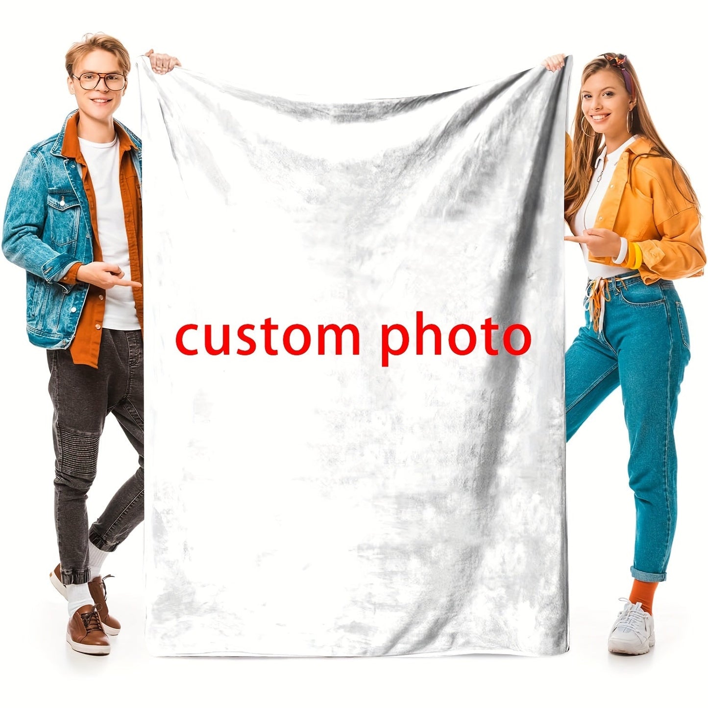 1pc Cozy Personalized Photo Blanket - Throws - Soft Customized Flannel Couch Throw with Meaningful Family, Friends, and Pet Pictures - Unique Gift Idea