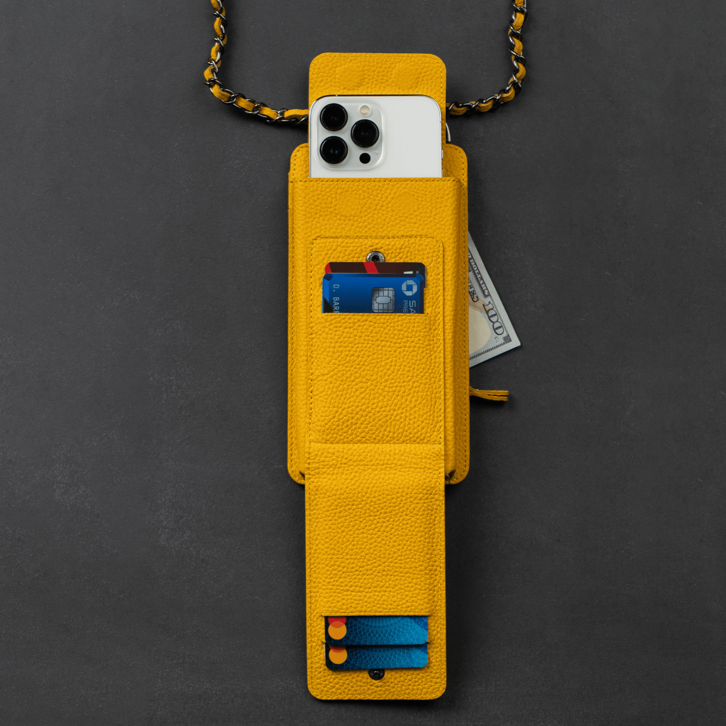 Leather Yellow Crossbody Bag Phone Wallet - Columbus