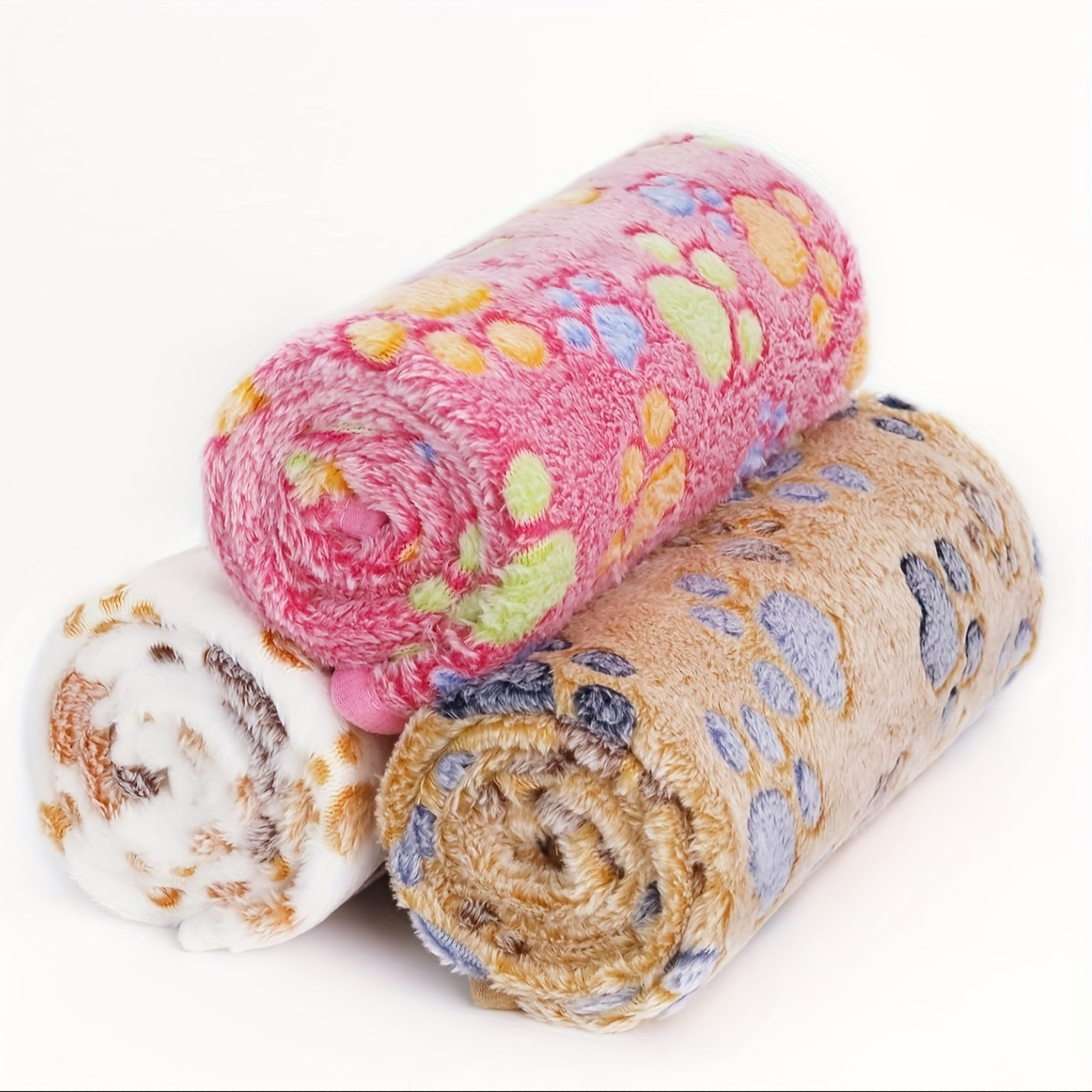 3pacs Pet Blanket Dog Puppy Blanket Paw Print Fleece Blanket For Small Medium Pet Dog Cat Warm Soft Sleep Mat (White, Coffee, Pink )  XS:40*60CM, S:52*76CM