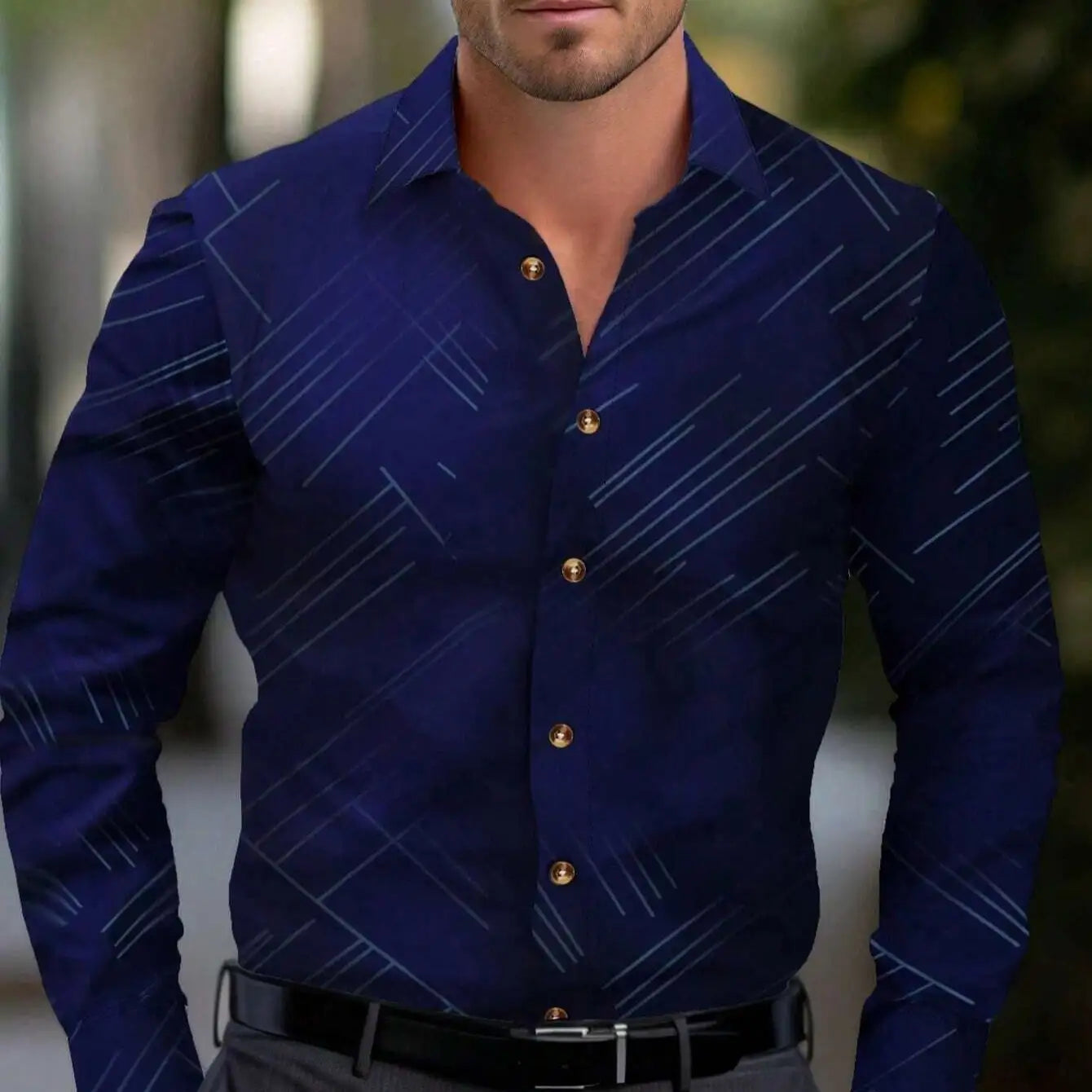 Business Men's Diagonal Striped Shirt Casual Plus Size