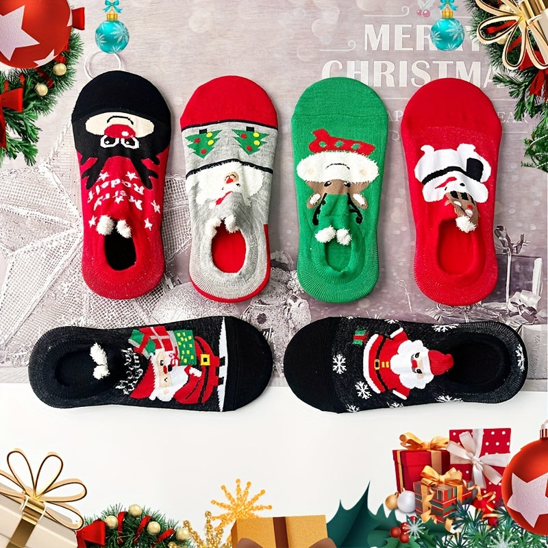 6 Pairs Christmas Cartoon Print Socks, Soft & Comfy Low Cut Ankle Socks, Women's Stockings & Hosiery