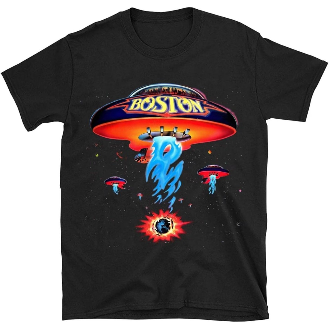 Boston Band Tshirt Poster Shirt Spaceship Rock Band T Shirts for Men Black Men's Clothing, Casual Short Sleeve Crew Neck T-shirt, Tops For Men, Gift For Men - Premium  from Lizard Vigilante - Just $19.99! Shop now at Lizard Vigilante