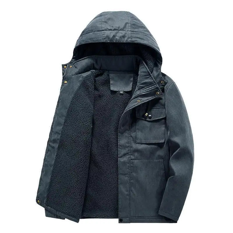 Thick Detachable Hat Lambswool Jacket
