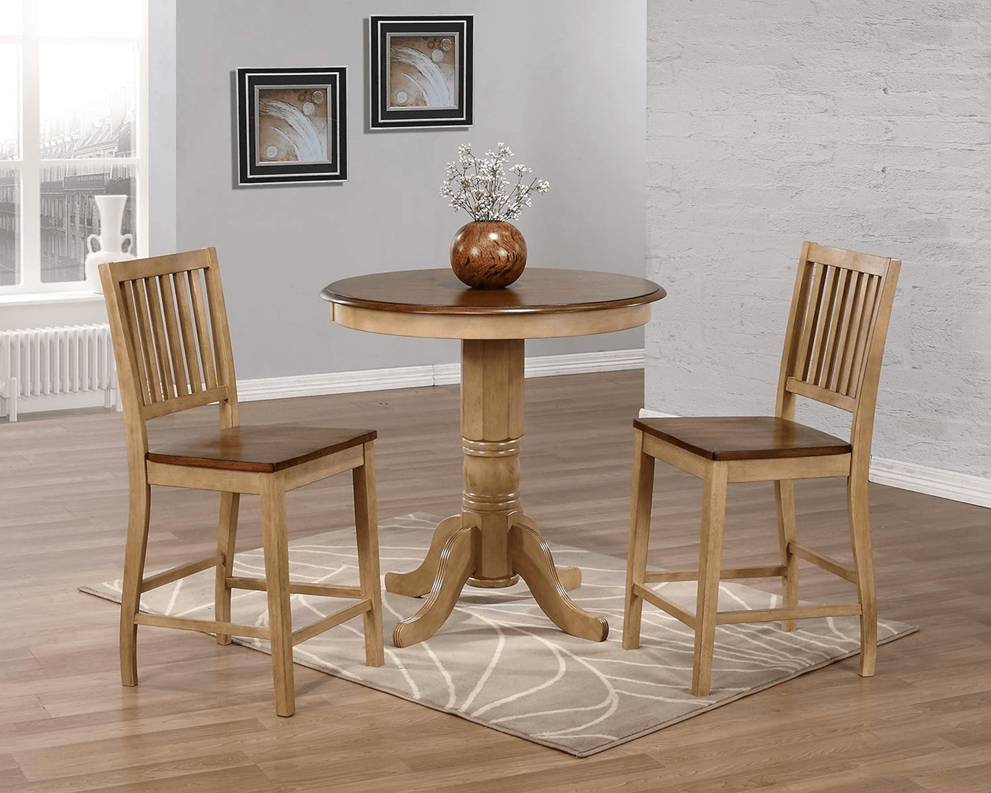 Brook Slat Back Barstool Set In Two Tone Light Brown Wood