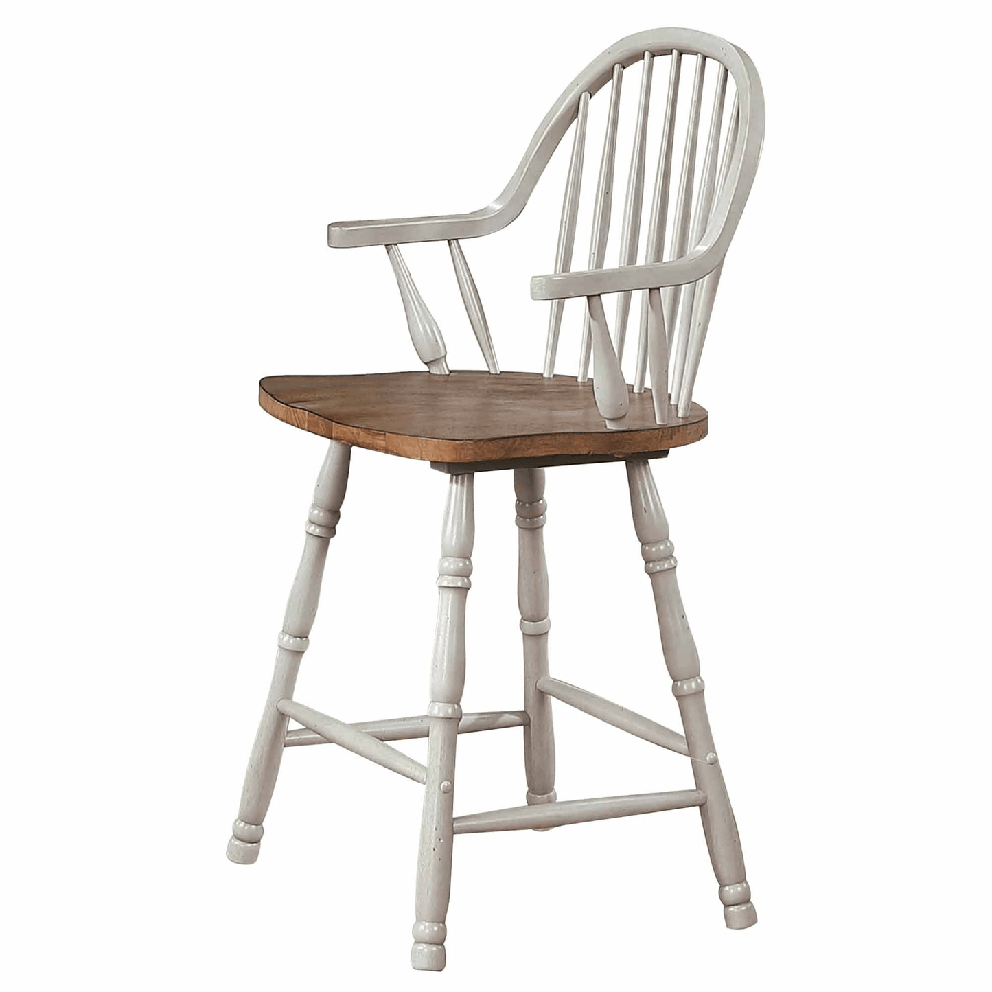 Country Grove 24" Windsor Barstools With Arms In Distressed Gray And Brown - Set Of 2