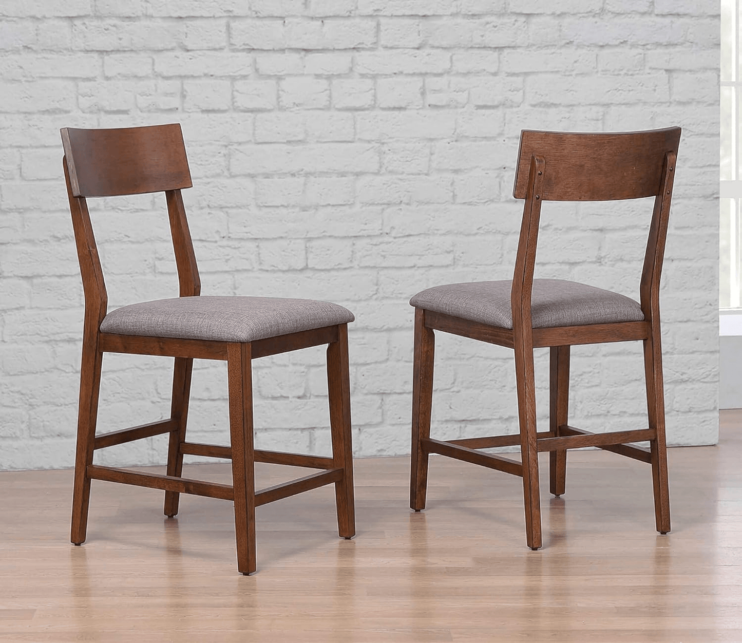 Mid Century Modern Bar Stool Set With Padded Performance Fabric Seat