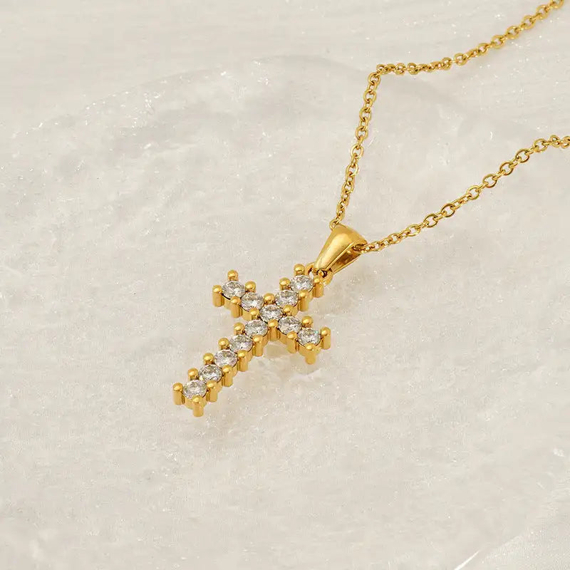 Ins Style Vintage Cross Zircon Necklace
