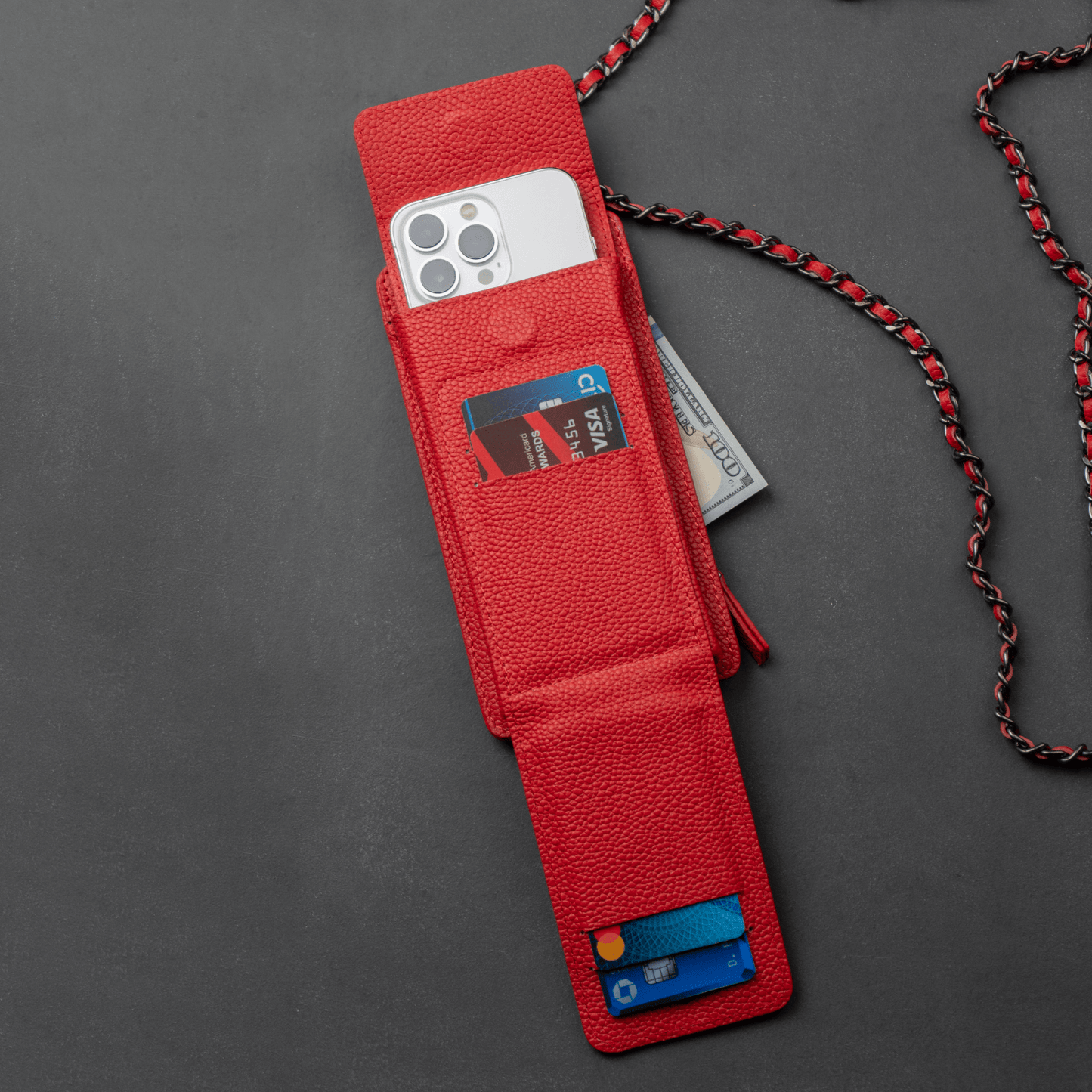 Leather Red Crossbody Bag Phone Wallet - Columbus