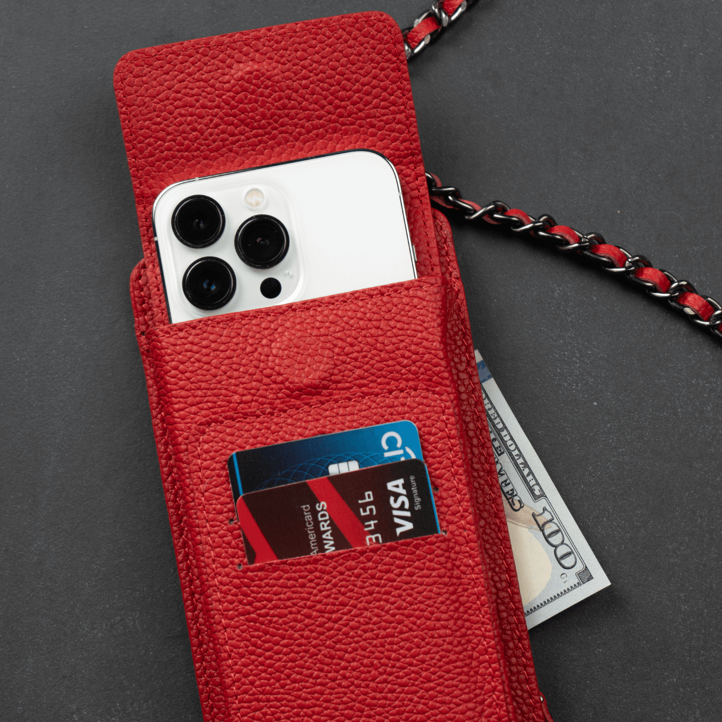Leather Red Crossbody Bag Phone Wallet - Columbus