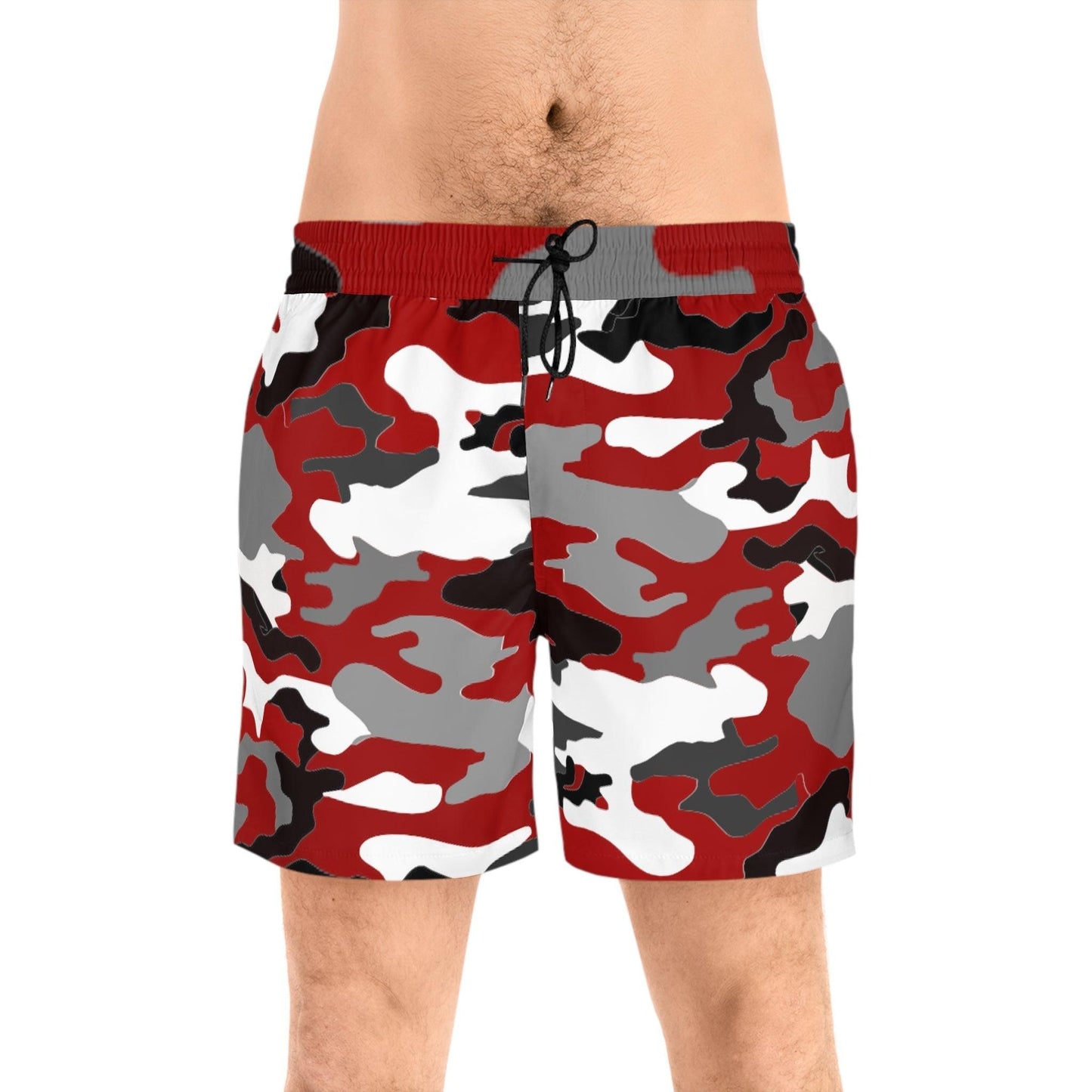 Red Black White Gray Camouflage Men's Mid-Length Swim Shorts - Lizard Vigilante