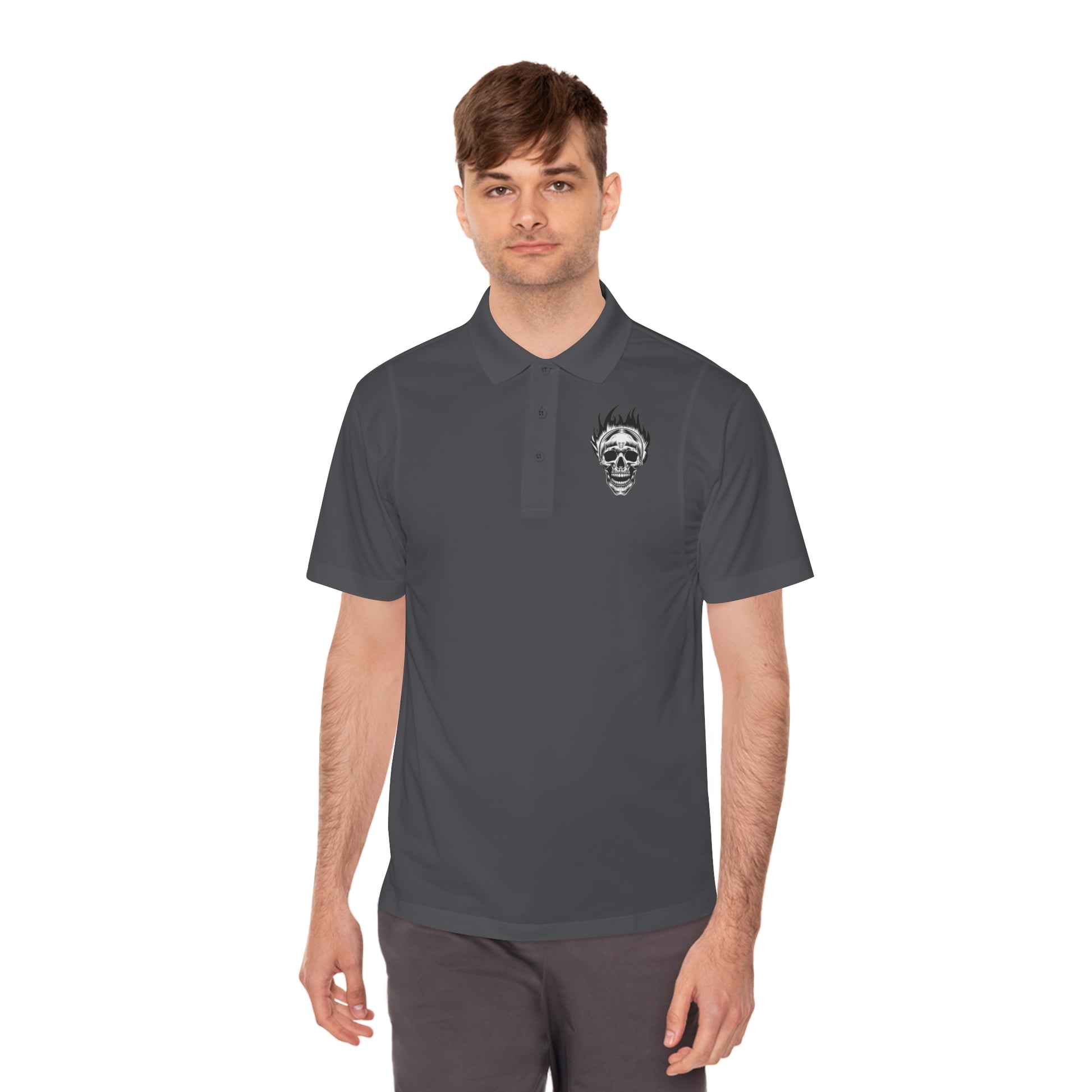 Skull Flame Men's Sport Polo Shirt - Premium T-Shirt from Printify - Just $52.34! Shop now at Lizard Vigilante