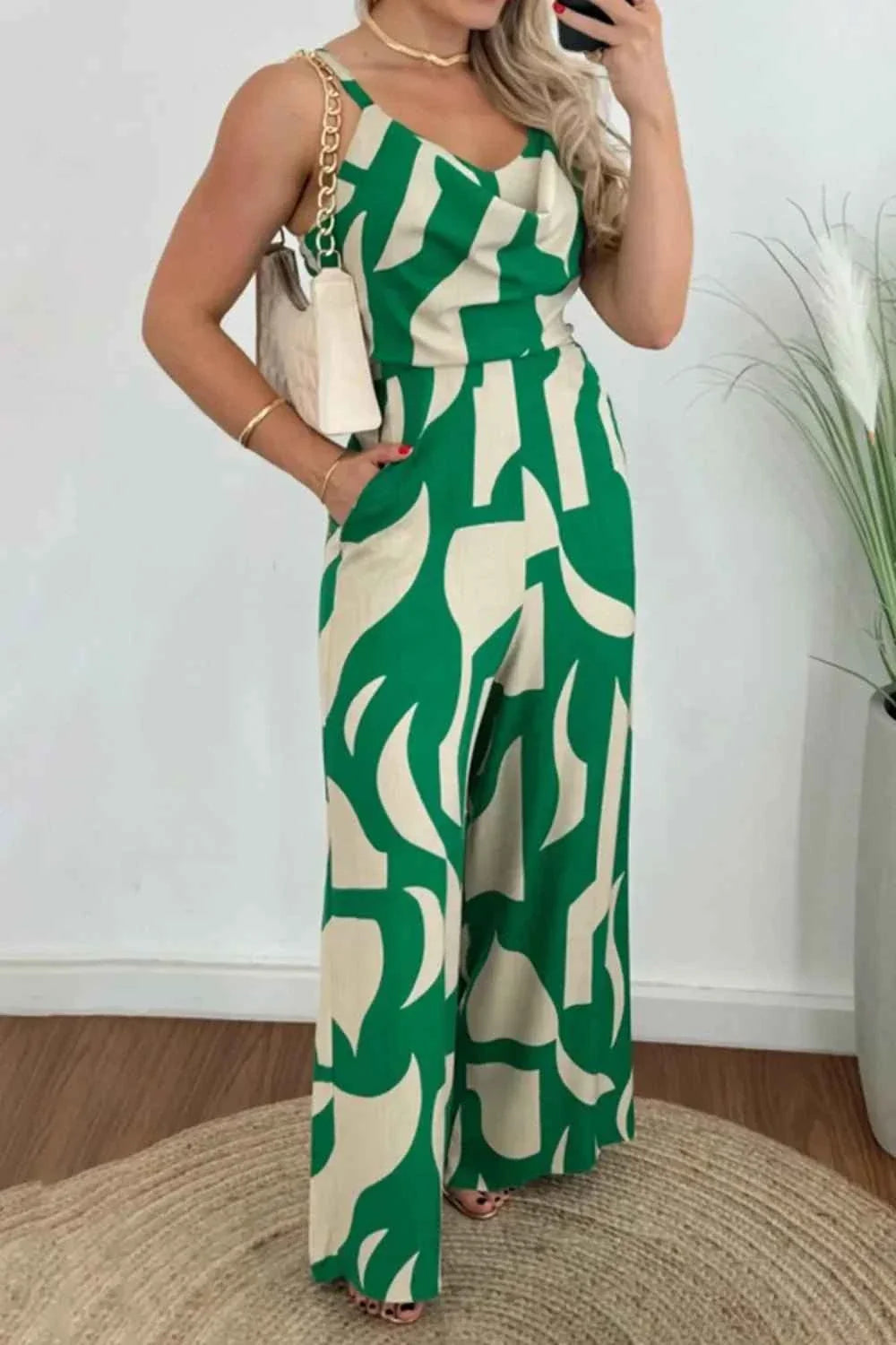 Two-Tone Spaghetti Strap : Wide Leg Jumpsuit