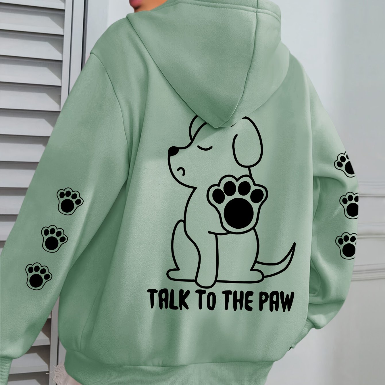 Plus Size Womens Cozy Dog Talk to The Paw Print Hoodie - Soft Drawstring Casual Hooded Sweatshirt for Winter and Fall - Comfortable Relaxed Fit, Long Sleeve, Pullover Design, and Fun Pet Lovers Graphic - Premium hoodies from Lizard Vigilante - Just $26.99! Shop now at Lizard Vigilante