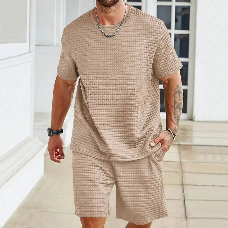 Sports Casual Suit Solid Color Round Neck T-shirt Shorts