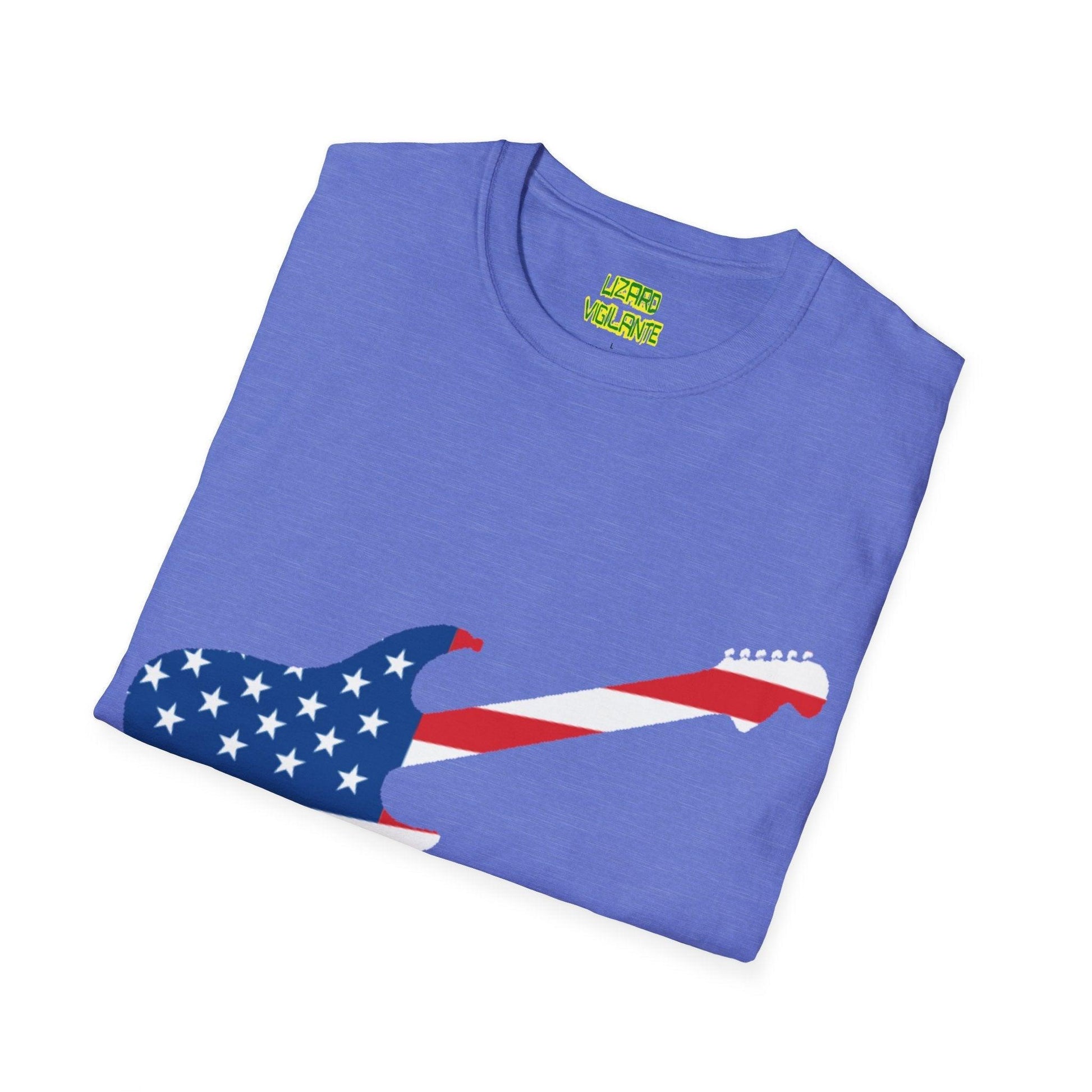 American Flag Electric Guitar Unisex Softstyle T-Shirt - Lizard Vigilante