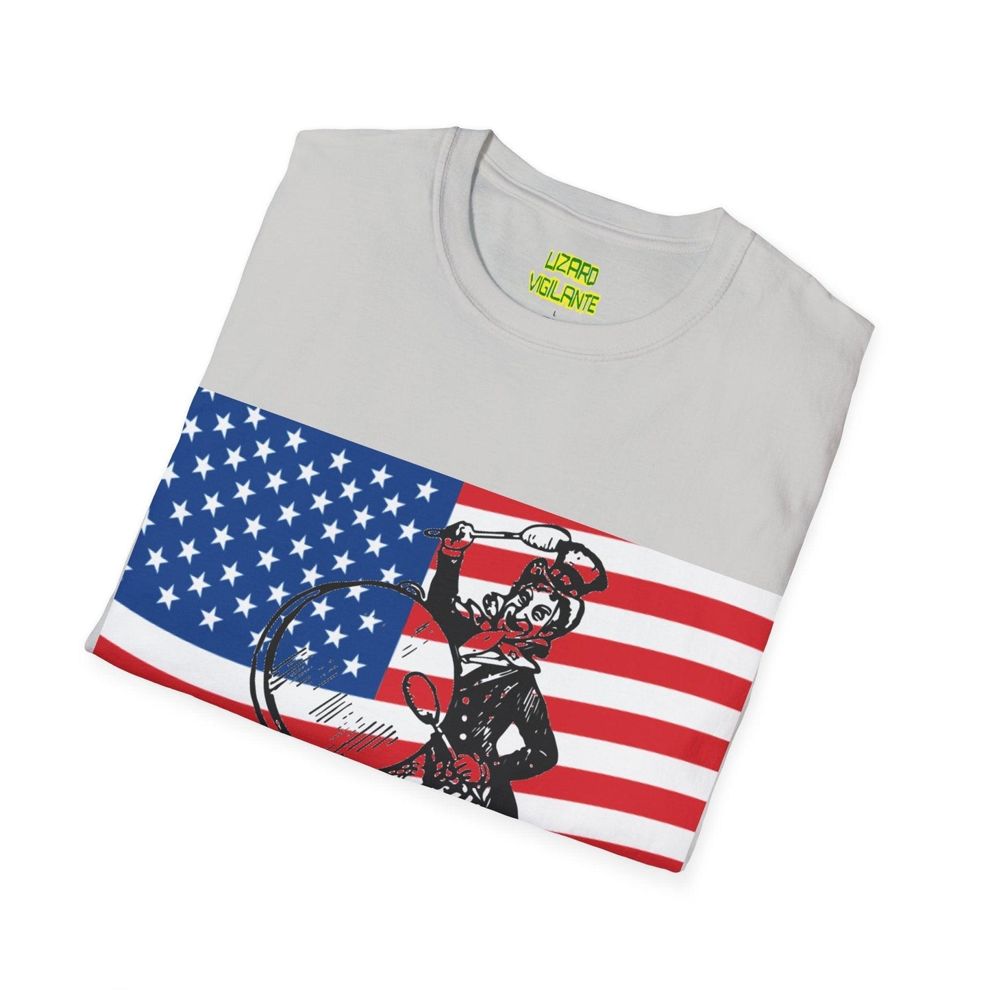 Uncle Sam Drummer American Flag Unisex Softstyle T-Shirt - Lizard Vigilante