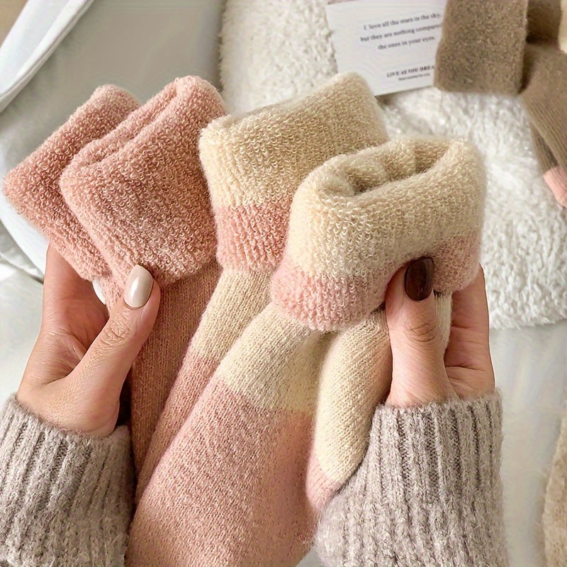 4 Pairs Thickened Socks, Warm & Comfy Terry Mid Tube Socks, Women's Stockings & Hosiery