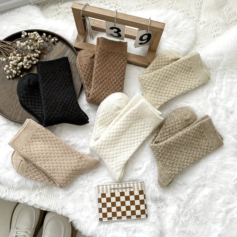 Women’s Plaid Fuzzy Socks - 6-Pair Value Pack | Comfortable, Stretchy, & Chic Mid-Tube Hosiery