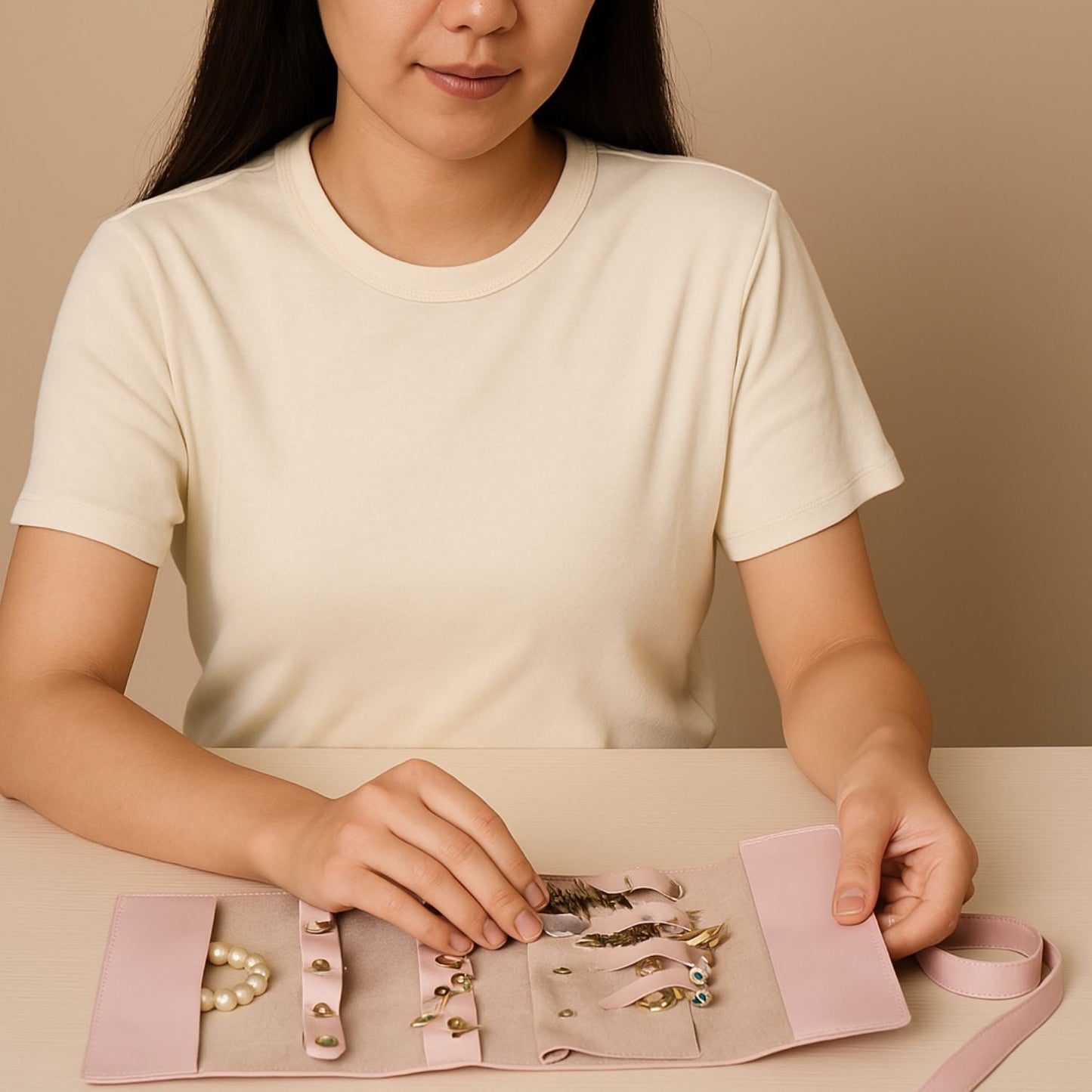 Leather Jewelry Roll - Blush Pink - Florence