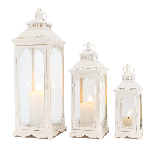 Set of 3 Decorative Vintage Candle Lanterns 10/14/19.5''H(White)
