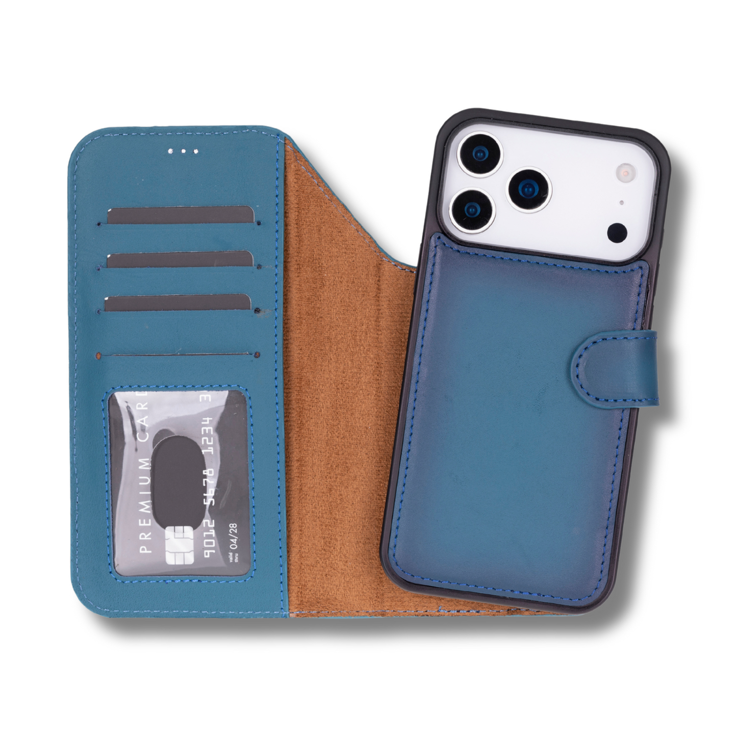 Leather iPhone 17 Pro Max Wallet Case – Blue - Austin