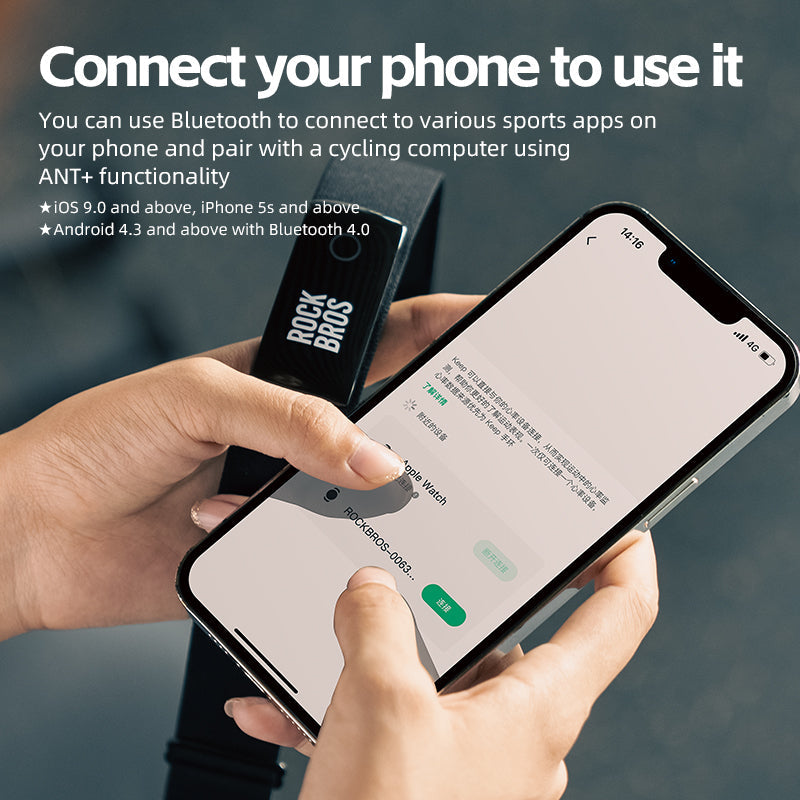 ROCKBROS Waterproof Heart Rate Monitor Chest Strap Rechargeable Bluetooth ANT+