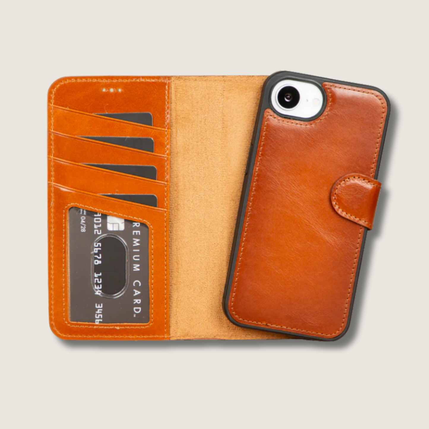 iPhone 16e Leather Wallet Case - Golden Brown - Brooklyn