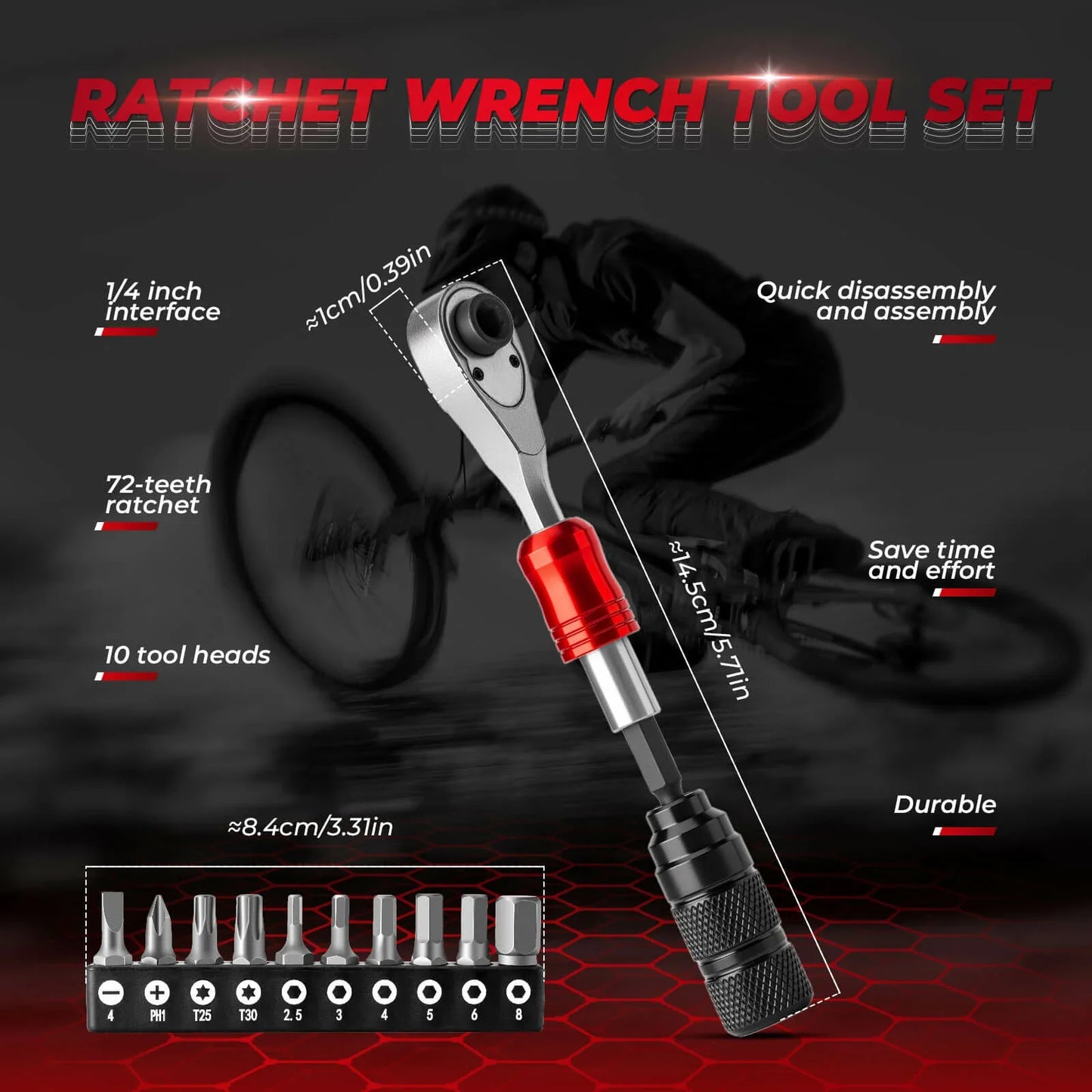 ROCKBROS 1/4-Inch Ratchet Socket Wrench Set 2.5-8mm Allen Hex Torx Sockets for Road  Mountain Bike Maintenance