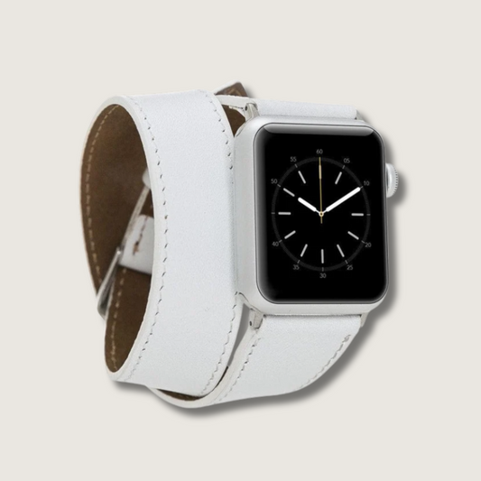 Luxury Double Wrap White Leather Apple Watch Band - San Diego