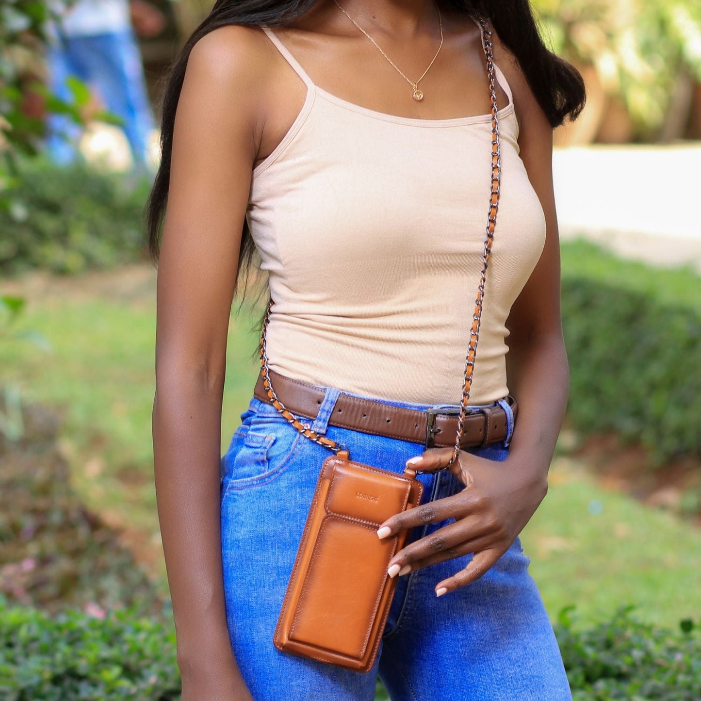 Leather Brown Crossbody Bag Phone Wallet - Columbus